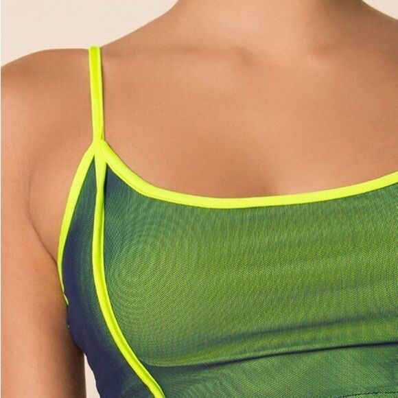 Superdown Green & Yellow Moriah Contrast Mesh Crop Top - Picture 3 of 8